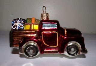 Christopher Radko Vintage Red Pick - Up Truck With Presents Ornament
