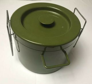 Vintage Copco Michael Lax Deep Fryer Olive Green Enamelware Pot Mcm Danish