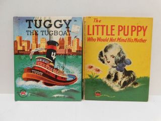 Vintage Wonder Books The Little Puppy 1949 & Tuggy The Tugboat 1958 Hardcover
