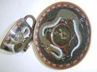 Fine Quality Antique Chinese Cloisonne Tea Cup And Saucer Dragon No Vase