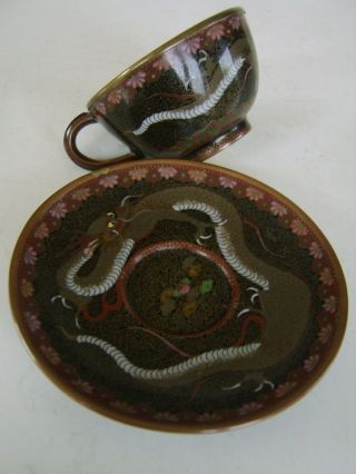 FINE QUALITY ANTIQUE CHINESE CLOISONNE TEA CUP AND SAUCER DRAGON NO VASE 2