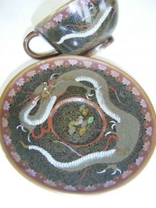 FINE QUALITY ANTIQUE CHINESE CLOISONNE TEA CUP AND SAUCER DRAGON NO VASE 3