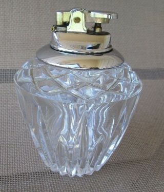Vintage Crystal Glass & Chrome Butane Gas Table Cigarette Lighter