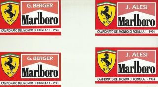 Ferrari F1 Alesi Berger Vintage Sticker Decal X 2 Self Adhesive 11.  5 X 6.  8cm