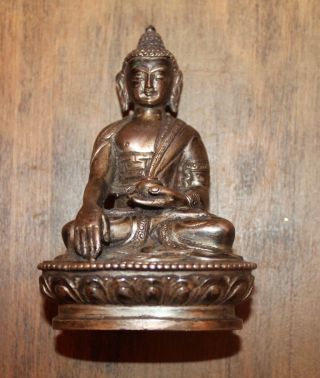 Antique Small Gilt Silver Seated Buddha Statue Signed With 4 Leaf Clover Mark