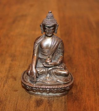 Antique Small Gilt Silver Seated Buddha Statue Signed with 4 Leaf Clover Mark 2