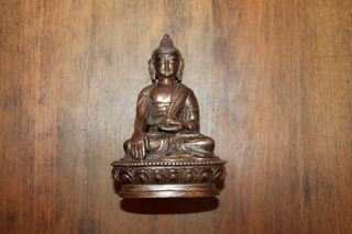 Antique Small Gilt Silver Seated Buddha Statue Signed with 4 Leaf Clover Mark 3