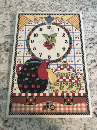 Mary Englebreit Engelbreit Ceramic Wall Clock Teapots Vtg