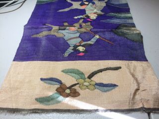 Antique Chinese Silk Kesi Fighting Scene Banner Tapestry Art