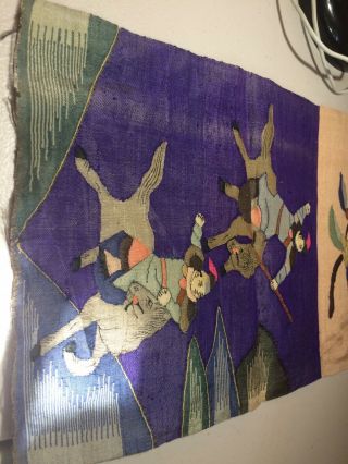 Antique Chinese Silk Kesi Fighting Scene Banner Tapestry Art 2