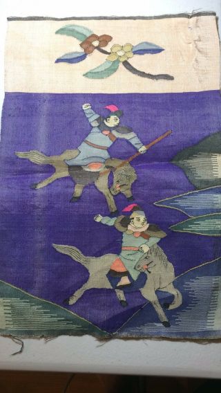 Antique Chinese Silk Kesi Fighting Scene Banner Tapestry Art 3