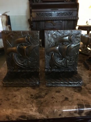 Antique Bronze Clad The Mayflower Bookends