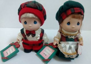 Vtg Precious Moments Mini Doll Set Christmas Outfit Photo Frame Boy Girl Holiday