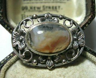 Lovely Vintage Jewellery Old Solid Sterling Silver Scottish Agate Pin Brooch