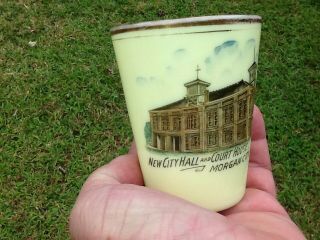 Vintage historical slag glass cup 1905 Morgan city Louisiana city hall opening 2
