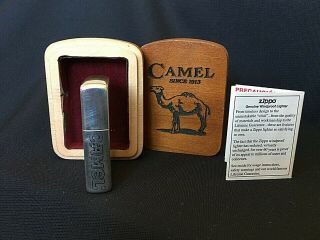 Vintage “camel” Side Scroll Silver Plated Zippo In Wooden Box