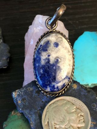 Vintage Native American Sodalite Sterling Silver Marbled Oval Pendant 6 G