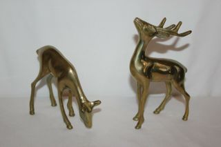 Vintage Set 2 Solid Brass Deer Stag Doe Christmas Table Pair Korea Tags