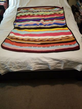 Vintage Handmade Crochet Granny Afghan Throw Blanket Colorful 52x45 Inches