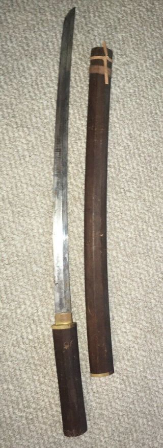 Vintage Antique Japanese Wooden Case Sword With Signed Tang