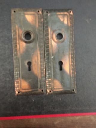Vtg Antique Pattern Copper Flash Door Knob Back Plates 7”x2.  5” 4
