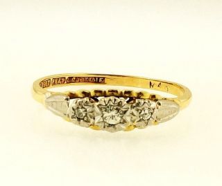 Antique 18ct Yellow Gold & Platinum 0.  15ct Diamond Three - Stone Ring (size S 1/2)