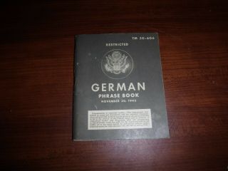 Vintage Wwii 1943 U.  S.  Army Gi Issue German Language Phrase Book Tm 30 - 606 L@@k