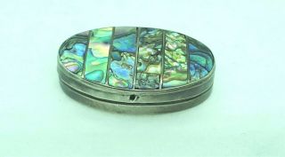 Vintage Sterling Silver Oval Trinket Box With Inlaid Abalone