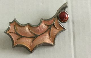 Vintage Sterling Silver And Enamel Unusual Leaf Brooch Pin