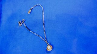Vintage Sterling Silver Ankle Bracelet With Pearl In Shell Drop Pendant R65