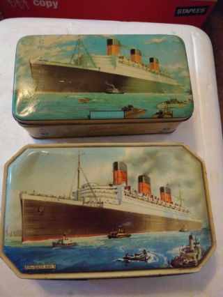 2 Vintage Rms Queen Mary Print Tin Box Bensons English Choice Candy Confections