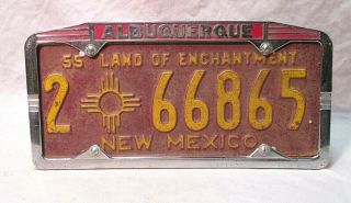 Vintage 1955 Mexico License Plate Frame Albuquerque Sign Route 66 Cruiser