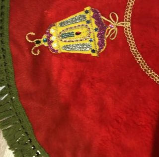 Vintage Christmas tree skirt,  Very Old 47”across.  Felt/Sequined Lantern Cute 3