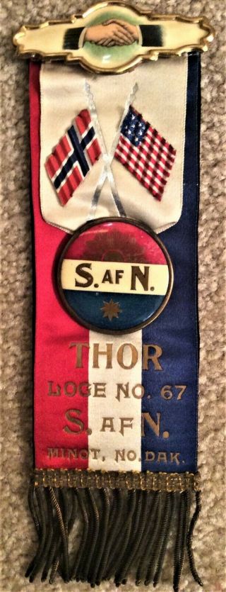 Vintage Medal & Ribbon Sons Of Norway Lodge No.  67 Minot Nd
