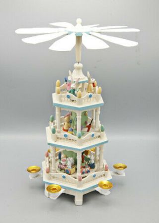 Easter Wooden Candle Carousel Video Vintage 1995 Bunnies Chicks Eggs Tulips
