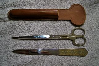 Vintage Giv - A - Gift Letter Opener Scissors With Leather Sheath Solingen Germany