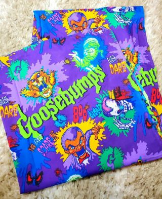 Vintage 90s Rl Stine Goosebumps Print Twin Size Flat Bed Sheet Blanket Purple