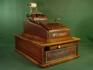 Antique 1920s Mccaskey Cash Register Brass Drawer Solid Oak Base