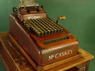 ANTIQUE 1920s McCASKEY CASH REGISTER BRASS DRAWER SOLID OAK BASE 3
