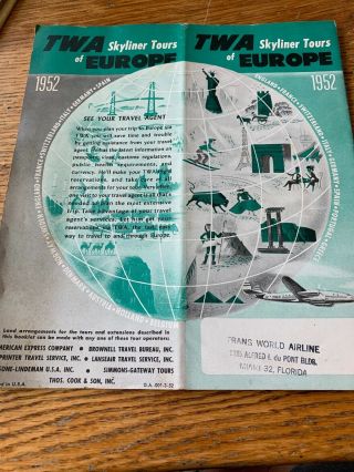Vintage Twa Brochures Skyliner Tours 1952 Europe Constellations Flight Prices