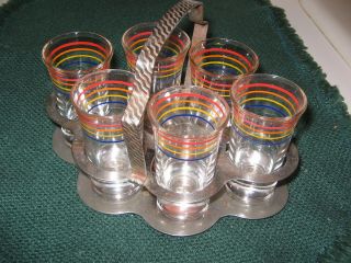 Vintage Set Of 6 Shot Glasses In Caddy Art Deco One Small Flaw Classy Glasses