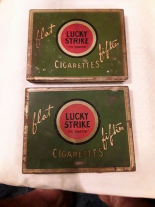 2 Vintage Lucky Strike Cigarettes Flat Fifties Tins And 2 Vintage Bandaid Tins