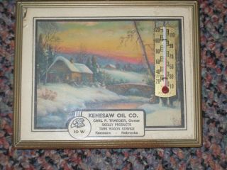Vintage Kenesaw Oil Co Kenesaw Nebraska Advertising Picture Thermometer Phone 10