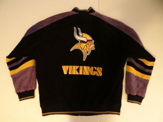Vintage Minnesota Vikings Suede Leather Coat / Jacket Mens Xl Stitched Euc