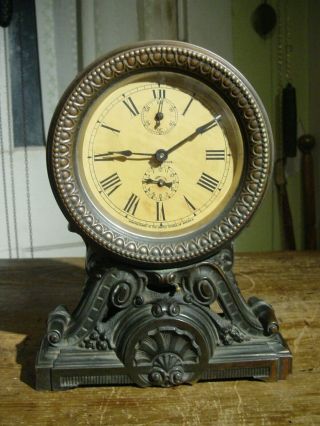 Antique Rare 1906 Seth Thomas " Long Alarm " Cast Metal Desk Clock Well