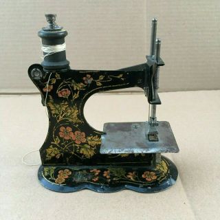 Antique Toy Hand Crank Sewing Machine - Art Nouveau Design Poppy Flowers