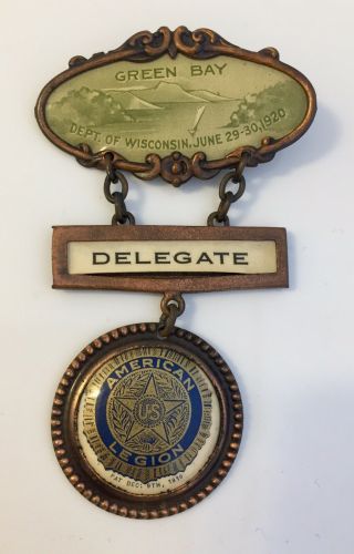 Vintage American Legion Wisconsin Delegate Masonic Fraternal Medal Ribbon Award
