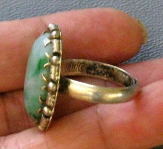 VINTAGE STERLING SILVER CHINESE GREEN JADE RING SIGNED SUNG/ADJUSTABLE 2