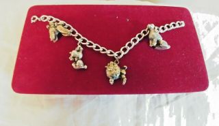 Vintage Sterling Silver Charm Bracelet With Poodle Charms Rare Dog Show Trophy