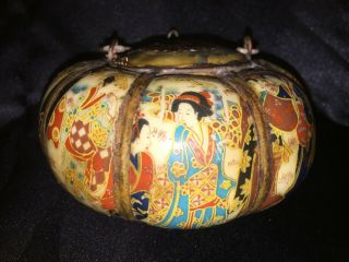 Antique Chinese Ceramic Hand Painted Glaze Opium Water Pot Signed On Bottom